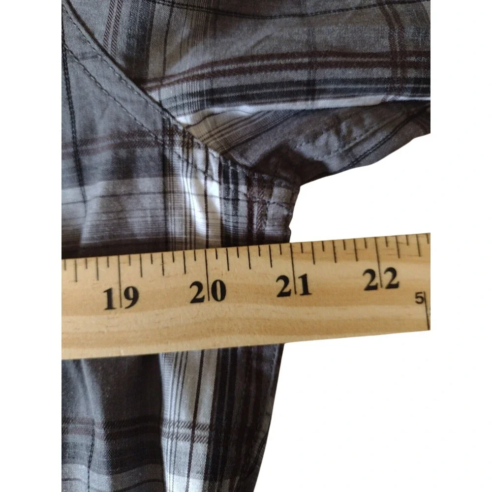 Rock & Republic Mens Medium Grey Plaid Western Roll Tab Sleeve Button Down Shirt